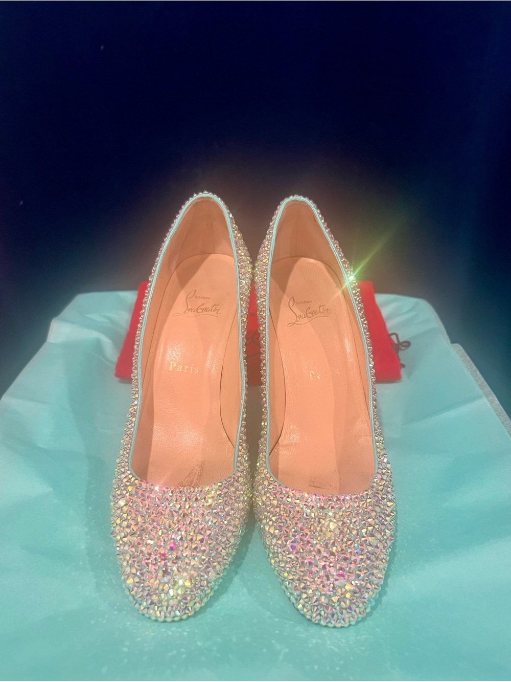 Christian Louboutin Tiffany Blue Swarovski Crystal Strass Heels Size 38.5